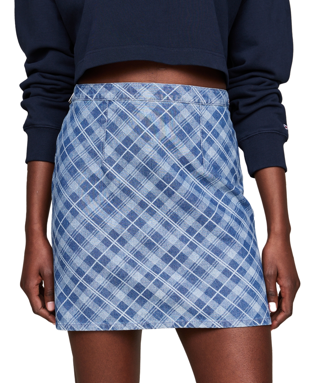 Women's Tartan-Check Chambray Mini Skirt - GRID CHECK CHAMBRAY