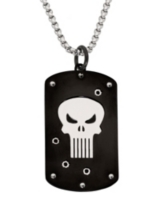 Marvel The Punisher Stainless Steel (316L) Pendant, 22'' Box Chain - Silver tone, black