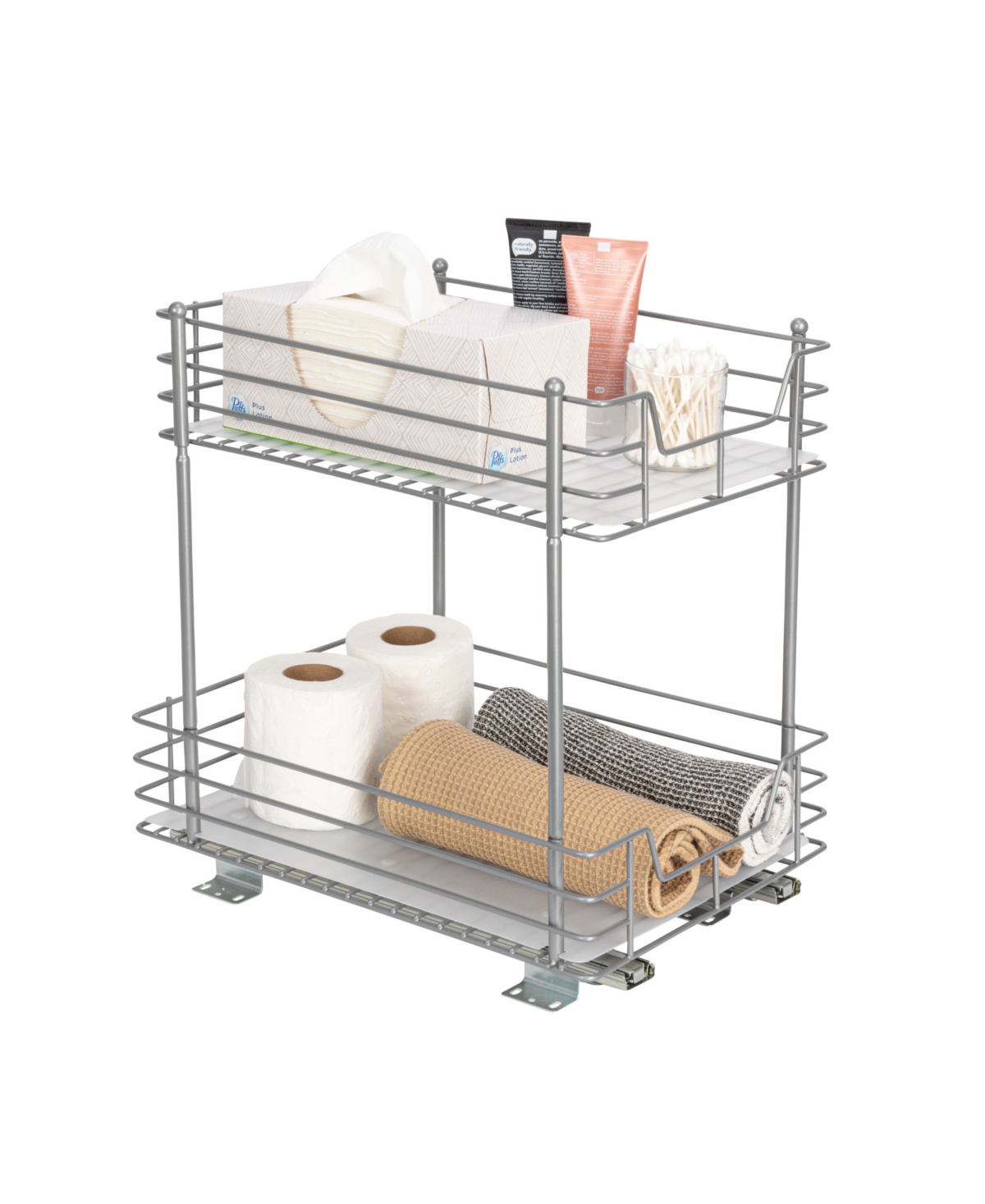 Glidez Steel Pull-Out/Slide-Out Storage Organizer with Plastic Liners for Under Cabinet or Wire Shelf 2-Tier Design - Silver