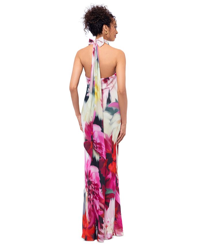 Betsy & Adam Women's Ruched Halter Gown Red Size 6