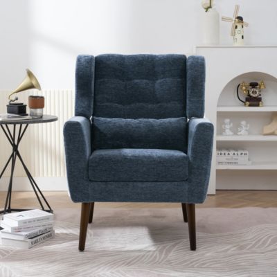 1 piece Chenille Foam-Filled Dark Blue Mid Century Accent Chair