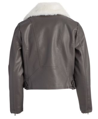 Little & Big Girls Faux-Fur-Collar Moto Jacket