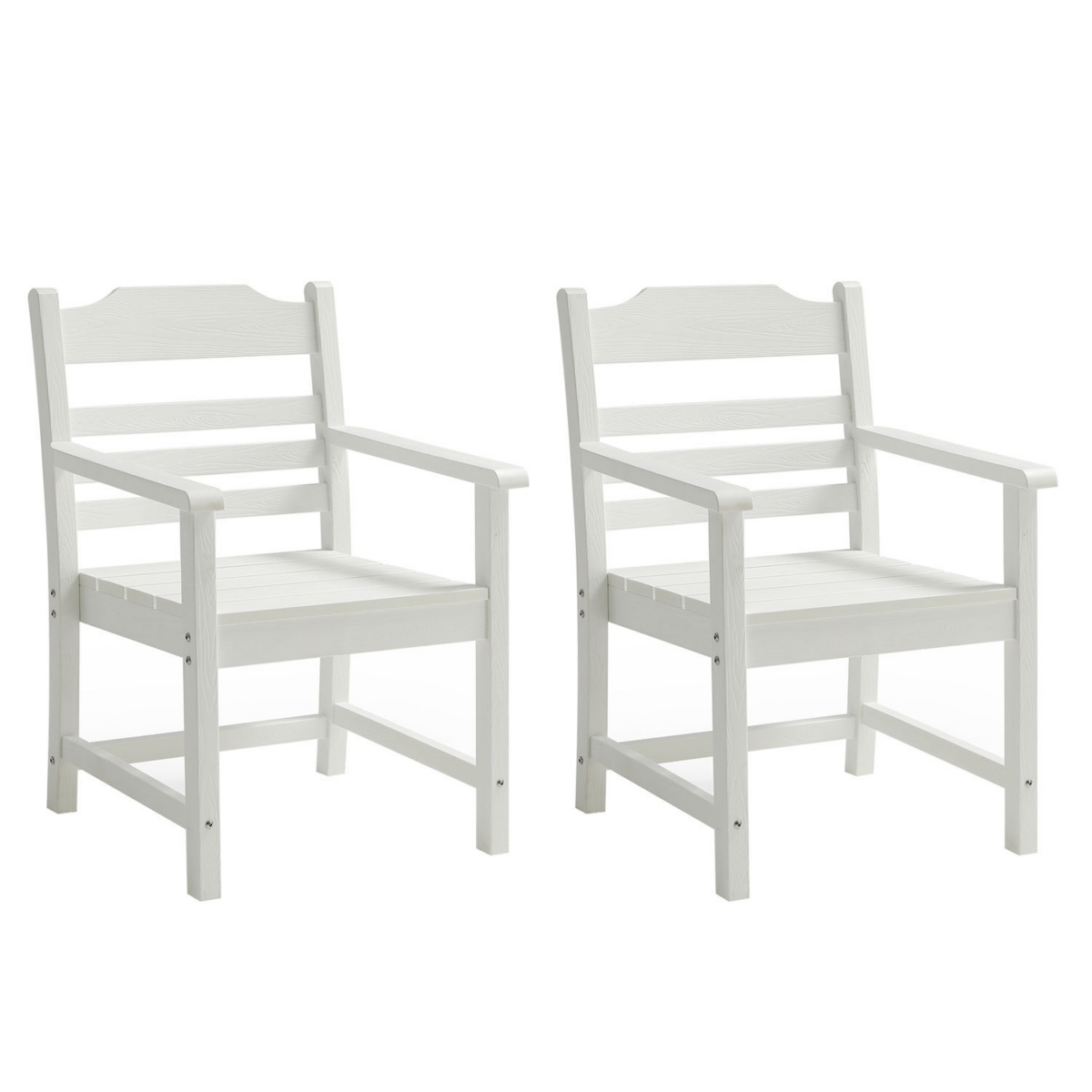 Simplie Fun Patio Dining Chair With Armset Set Of 2, Pure White With Imitation Wood Grain Wexture, Hips Material
