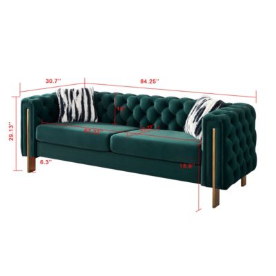 Chesterfield Modern Tufted Velvet Living Room Sofa, 84.25" W Couch, Green