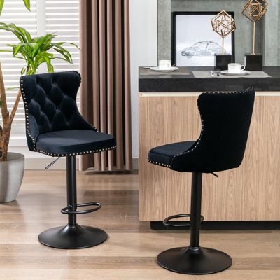 Swivel Velvet Barstools Adjusatble Seat Height From 25-33 Inch, Modern