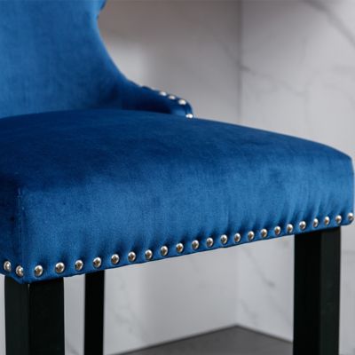  Contemporary Velvet Upholstered Wing-Back Barstools With Button Tufted