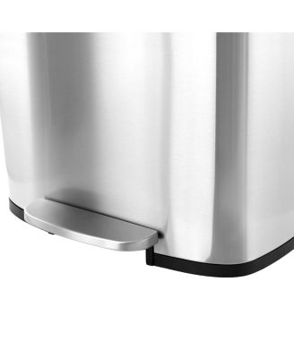 50 Liter/13 Gallon Rectangular Stainless Steel Step Trash Bin with Slow Close Mechanism in Matte Silver