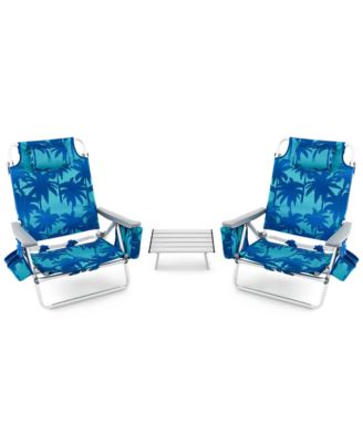 2-Pack Folding Backpack Beach Chair Table Set 5-Position Outdoor Reclining Chair