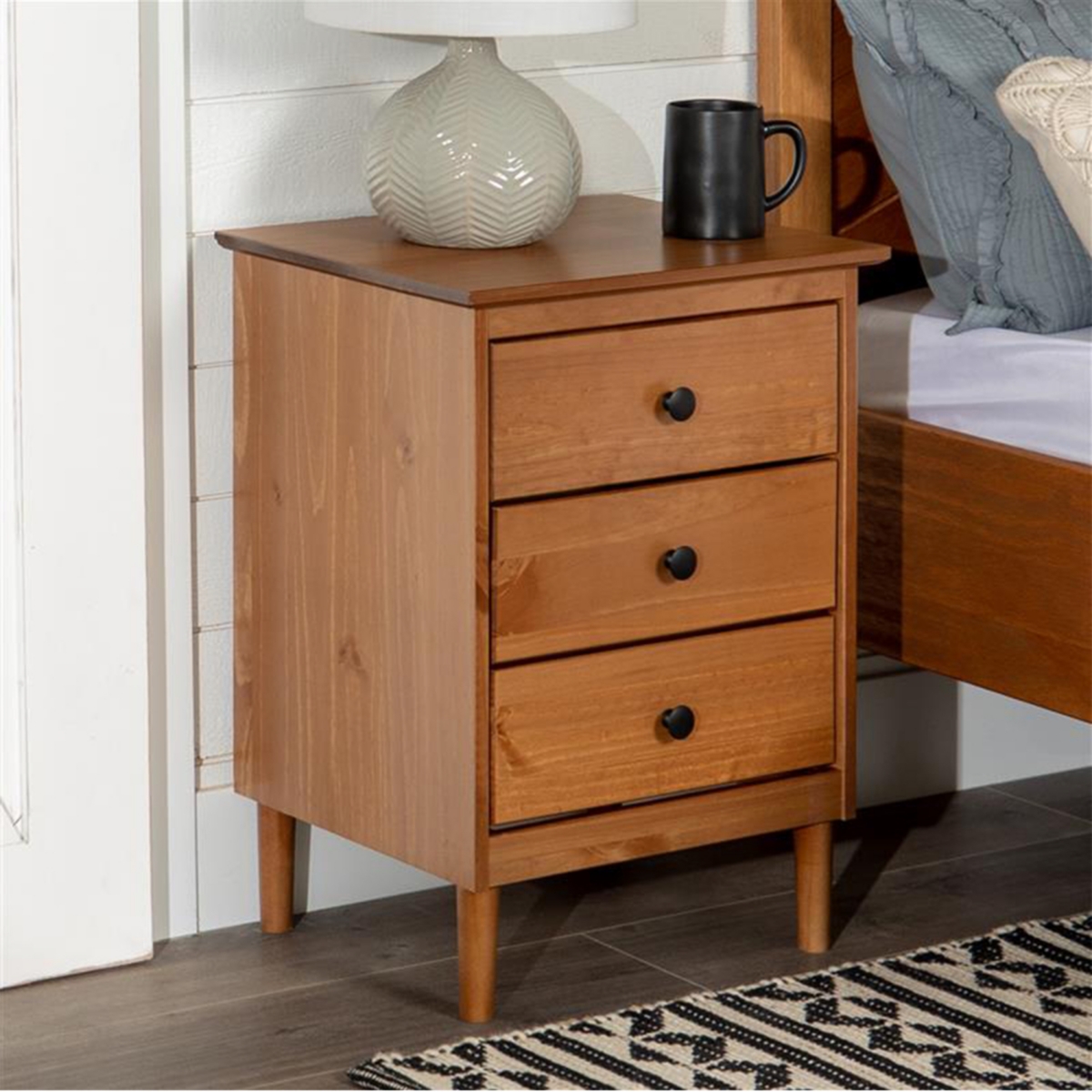 Streamdale Furniture Classic 3-Drawer Solid Wood Nightstand -- Caramel