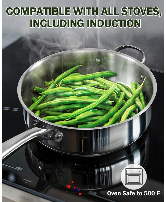 Cooks Standard 4-Quart Stainless Steel Saute Pan with Lid, 10.5-inch Deep Frying Pan Induction Cookware, Oven Safe Large Skillet Jumbo Cooker with Stay-Cool Helper Handle - Silver
