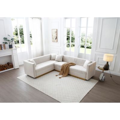 Streamdale Modern Beige Velvet Sectional Sofa with Pillows