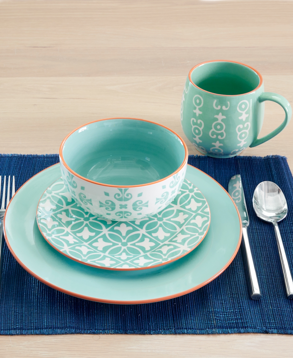 Baum Geo 16 Pc. Dinnerware Set, Service For 4 In Turquoise