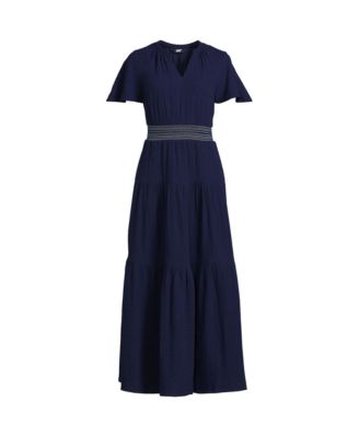 lands end tiered maxi dress Lands' End Women's Tiered Cotton Poplin Eyelet Maxi Dress
