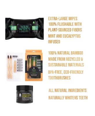 Grooming Essentials Bundle: Razor + Flushable Man Wipes + Activated Coconut Charcoal Powder