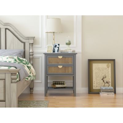 2-Drawer Rattan Side Table for Living Spaces