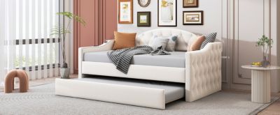 Tufted Daybed with Trundle, Velvet Sofabed