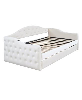 Tufted Daybed with Trundle, Velvet Sofabed