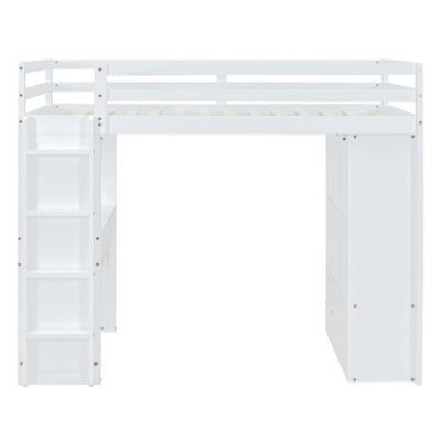  Loft Bed with Shelves, Desk & LED, White