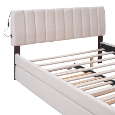 Teddy Fleece Queen Size Upholstered Platform Bed With Trundle