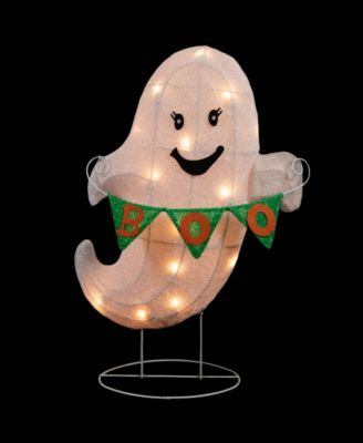 25" Lighted LED White Ghost with "Boo" Banner Halloween Yard Decoration