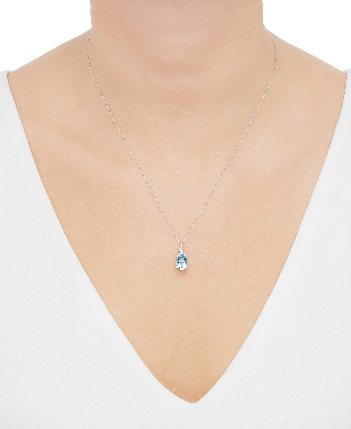 Macy's Swiss Blue Topaz (2 Ct. T.w.) & Diamond (1/20 Ct. T.w.) Pear & Swirl 18" Pendant Necklace In 14k Whi In Swiss Blue Topaz