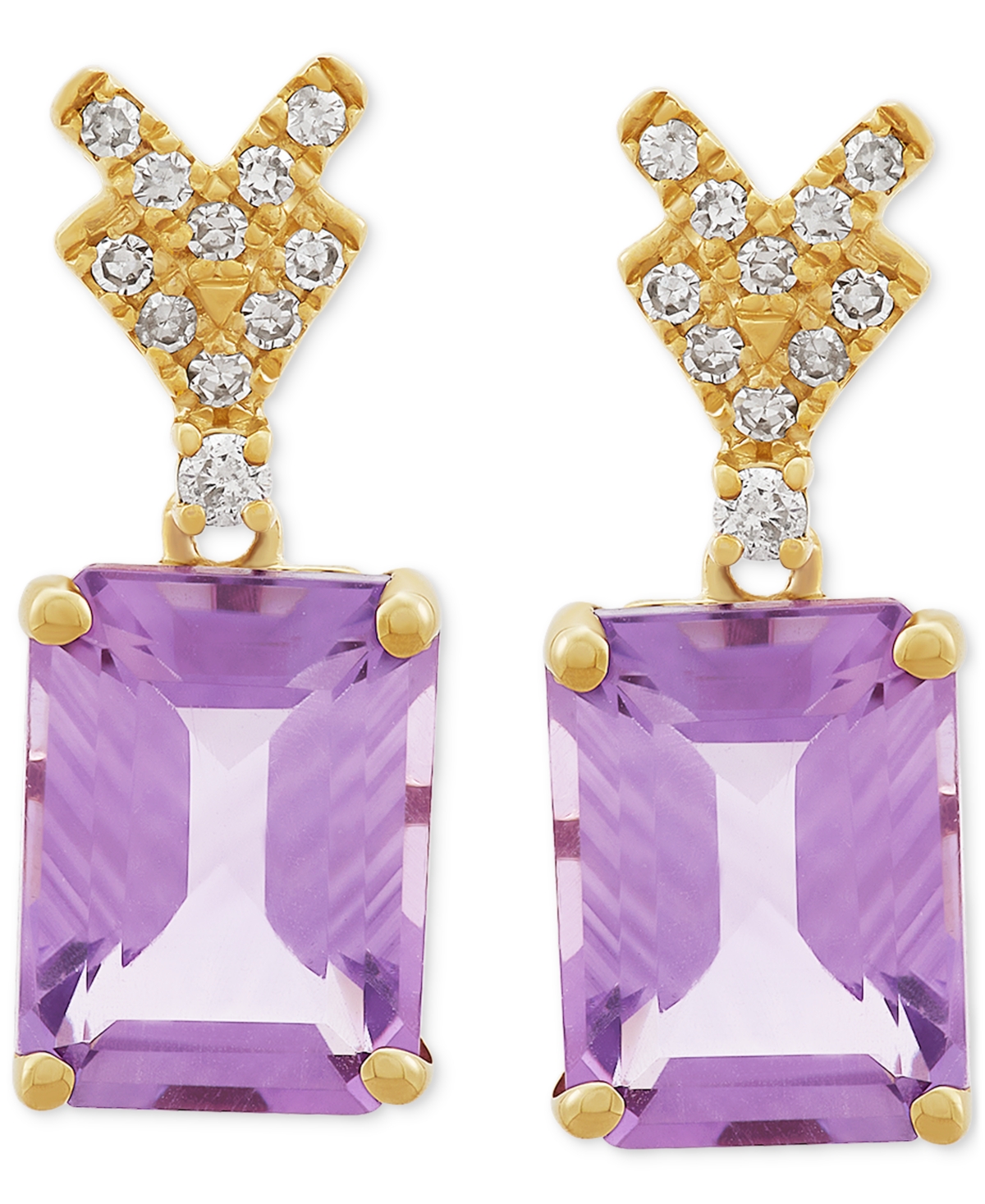Pink Amethyst (2-3/4 ct. t.w.) & Diamond (1/10 ct. t.w.) Drop Earrings in 14k Gold - Pink Amethyst