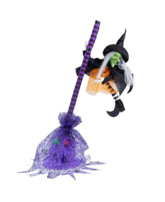 Animated Flying Witch with Broom Halloween Decoration - 25"