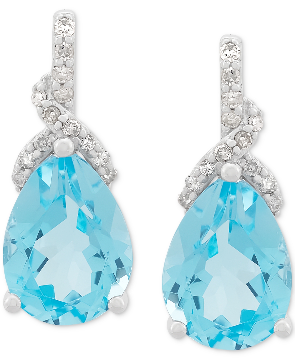 Swiss Blue Topaz (2-3/8 ct. t.w.) & Diamond (1/20 ct. t.w.) Pear Stud Earrings in 14k White Gold - Swiss Blue Topaz