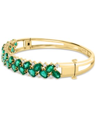 EFFY&reg; Emerald (9-3/8 ct. t.w.) & Diamond (7/8 ct. t.w.) Oval Cluster Bangle Bracelet in 14k Gold