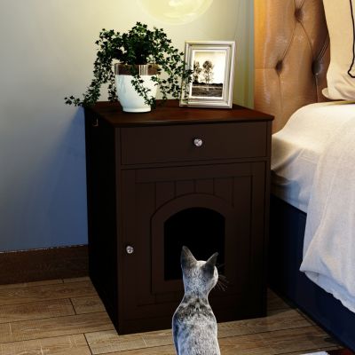 Wooden Pet House with Drawer and Side Table