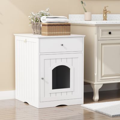 Streamdale Wooden Cat Litter Box Enclosure with Drawer & Side Table