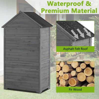  Wooden Outdoor Storage Cabinet with Shelves and Latch