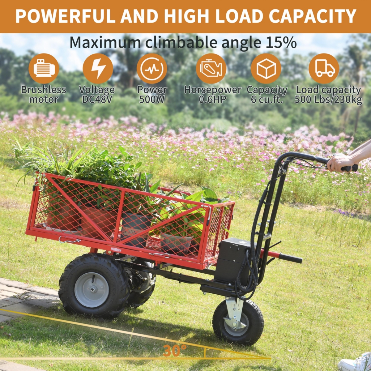 Streamdale Furniture Electric Utility Cart: 500 Lbs Capacity, 1000 Lbs Towing