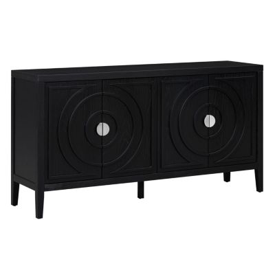 60" Rubber Wood, Acacia & MDF Retro Grooves, Metal Handles, Adjustable Shelves Sideboard Cabinet