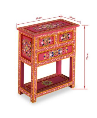 Sideboard with Drawers Solid Mango Wood Pink Hand Painted