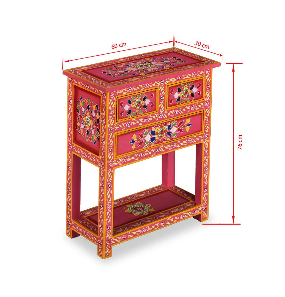 Sideboard with Drawers Solid Mango Wood Pink Hand Painted