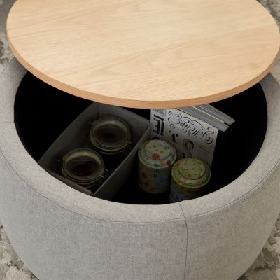 Streamdale Round Storage Ottoman, 2 In 1 Function, Work As End Table And Ottoman