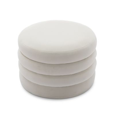 Velvet Round Ottoman with Wooden Shelves