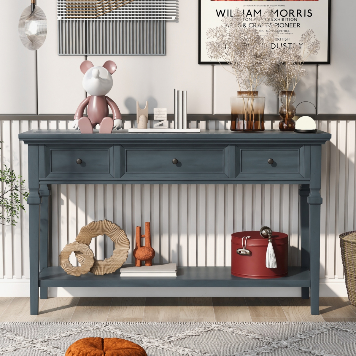 Simplie Fun Classic Retro Style Console Table With Three Top Drawers And Open Bottom Shelf