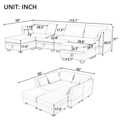  Convertible U-Shape Sectional Sofa with Storage Seat