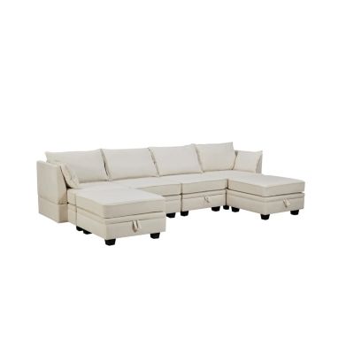  Convertible U-Shape Sectional Sofa with Storage Seat