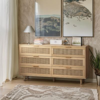 Streamdale Rattan Storage Cabinet, 6-Drawers, Natural