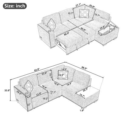 Streamdale 83.8" Reversible Pull-Out Sofa Bed Sectional