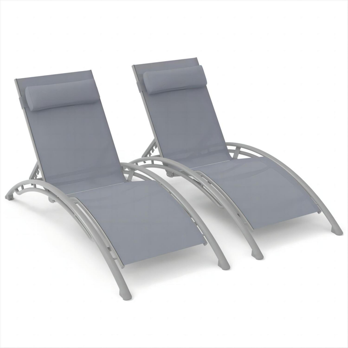 Simplie Fun 2 Outdoor Chaise Lounge Chairs with Adjustable Backrest