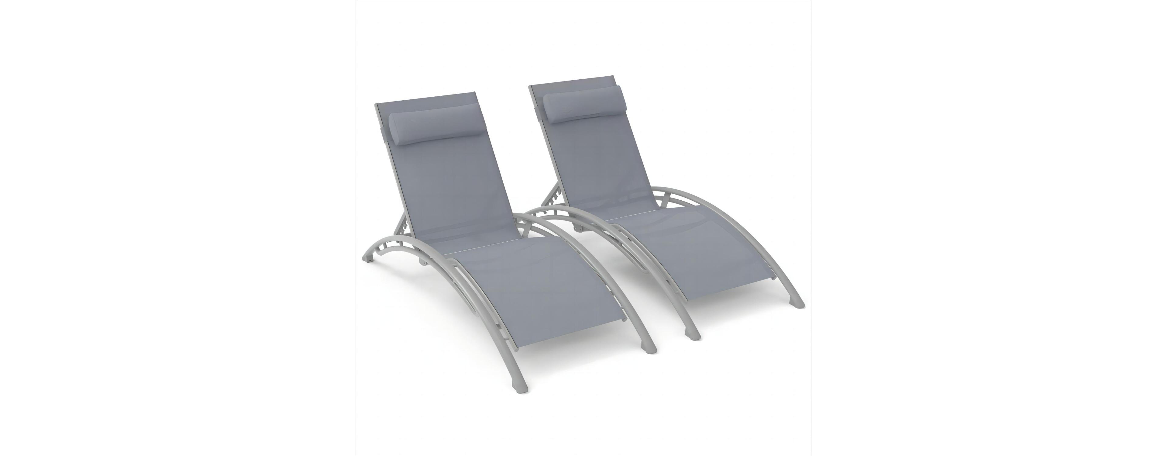 Simplie Fun 2 Outdoor Chaise Lounge Chairs with Adjustable Backrest