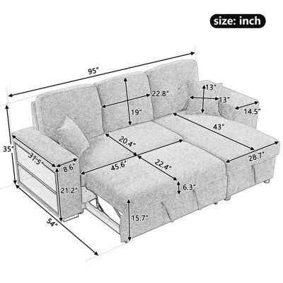 Sectional Sofa Bed with Storage Chaise and 2 Stools