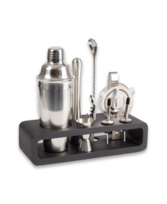 Bar Set with Cocktail Shaker Set and Wood Base