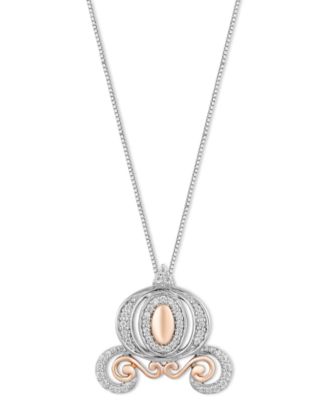 Disney Enchanted Vault - Diamond Cinderella Carriage Pendant Necklace (1/6 ct. t.w.) in Sterling Silver & Rose Gold-Plate, 16" + 2" extender