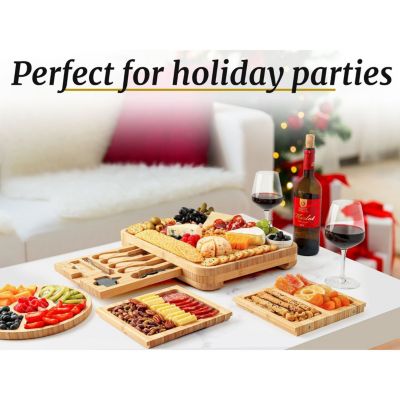 Premium Bamboo Cheese Board Deluxe Set with 4 Piece Knife Set