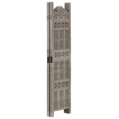 Hand carved 4-Panel Room Divider Gray 63"x65" Solid Mango Wood